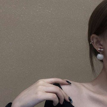 Autumn Winter Christmas Ear Jewelry Cute Lattice Cloth Khaki Hairball Statement Drop Earrings For Women Korean Party Earrings daiiibabyyy